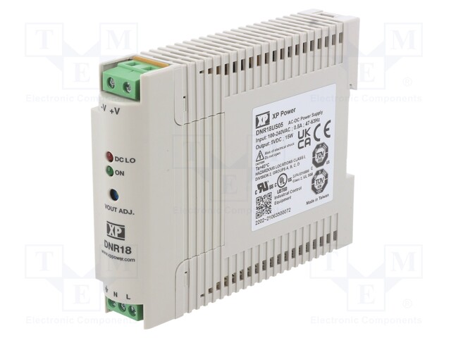 AC/DC DIN Rail Power Supply (PSU), ITE, 1 Output, 15 W, 5 VDC, 3 A