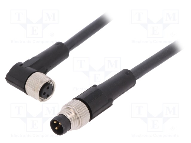 Connection lead; M8; PIN: 3; 2m; plug; 60VAC; 4A; -25÷80°C; IP65/IP67