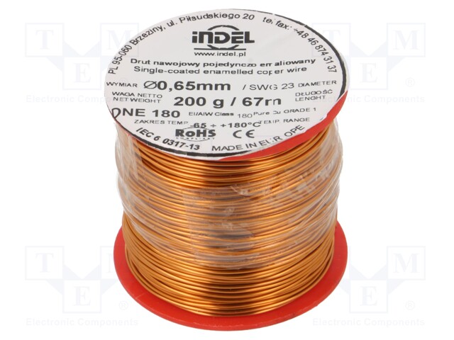 Coil wire; single coated enamelled; 0.65mm; 200g; -65÷180°C