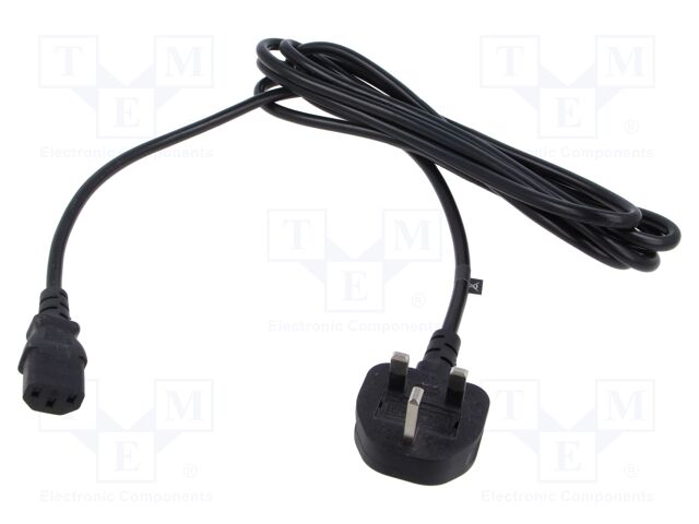 Cable; 3x1mm2; BS 1363 (G) plug,IEC C13 female; PVC; 3m; black