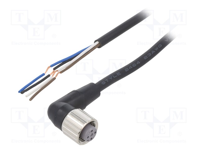 Connection lead; M12; PIN: 4; angled; Len: 5m; plug; 4A; -10÷80°C