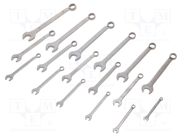 Key set; bent,combination spanner; Pcs: 17