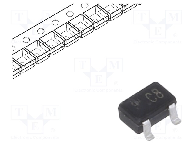 Transistor: NPN; bipolar; BRT; 50V; 100mA; 200mW; SOT323; R1: 22kΩ