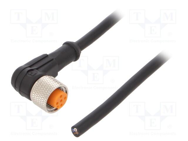 Connection lead; M12; PIN: 4; angled; 5m; plug; 250VAC; 4A; -25÷80°C