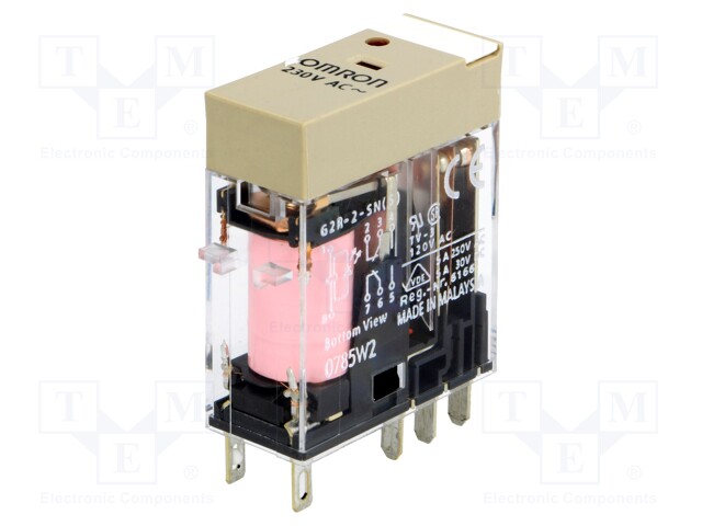 Relay: electromagnetic; DPDT; Ucoil: 230VAC; 5A/250VAC; 5A/30VDC