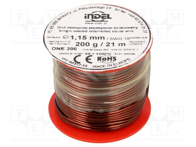 Coil wire; single coated enamelled; 1.15mm; 200g; -65÷200°C