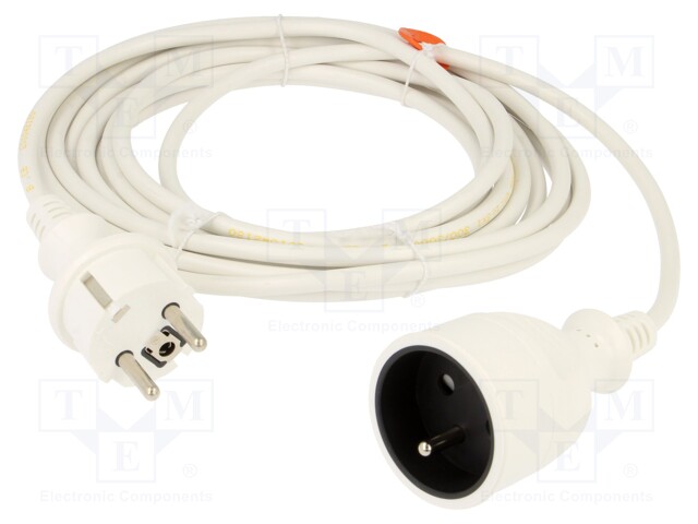 Extension lead; Sockets: 1; PVC; white; 3x1mm2; 5m; 10A; STANDARD