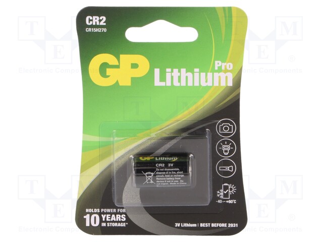 Battery: lithium; 3V; CR2; Ø16x27mm; non-rechargeable