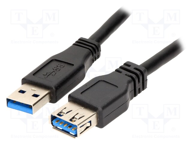 Cable; USB 3.0; USB A socket,USB A plug; nickel plated; 1m; black