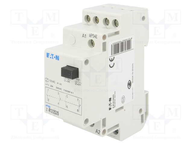 Relay: installation; monostable; NC x2 + NO x2; Ucoil: 12VAC; 20A