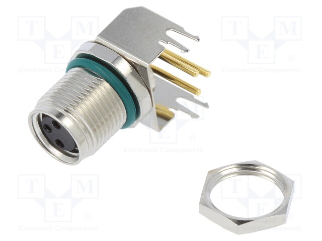 Connector: M8; female; PIN: 3; angled 90°; on PCBs; socket; 4A; 60V