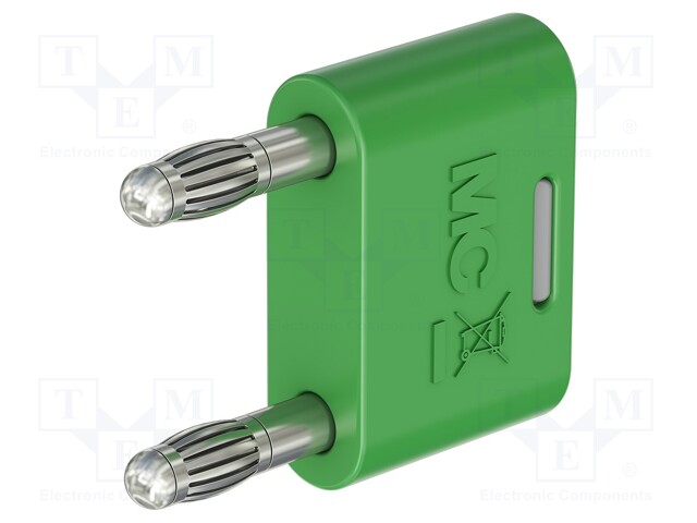 4mm banana; 32A; 30VAC; 60VDC; green; nickel plated; insulated