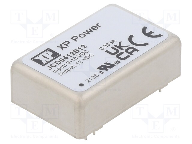 Isolated Board Mount DC/DC Converter, 2:1 Input, ITE, 1 Output, 4 W, 12 V, 333 mA