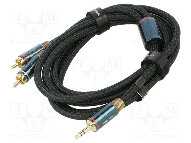 Cable; Jack 3.5mm plug,RCA plug x2; 2m; Plating: gold-plated