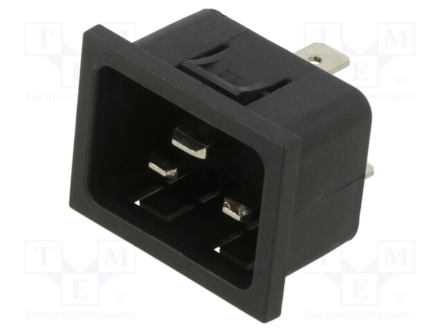 IEC Power Connector, IEC C20 Inlet, 20 A, 250 VAC, Quick Connect, Snap-In