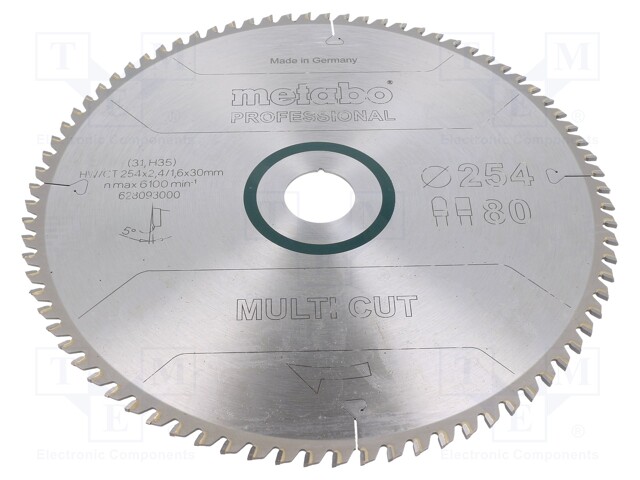 Circular saw; Ø: 254mm; Øhole: 30mm; W: 2.4mm; Teeth: 80; Mat: HW/CT