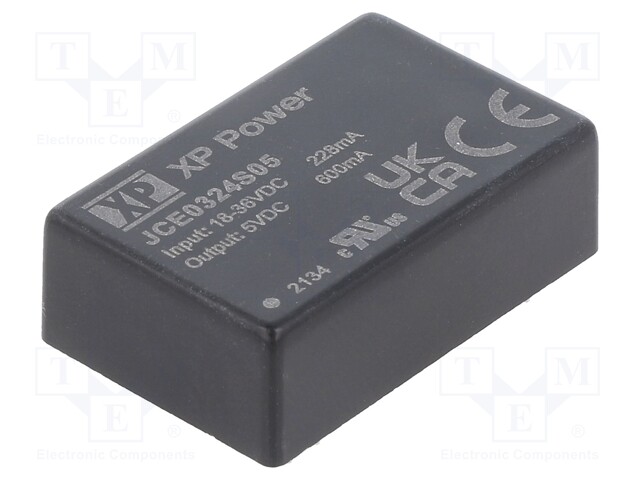 Isolated Board Mount DC/DC Converter, 1.5kV Isolation, ITE, 1 Output, 3 W, 5 V, 600 mA