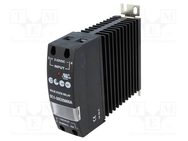 Relay: solid state; Ucntrl: 3÷32VDC; 25A; 48÷600VAC; DIN,on panel