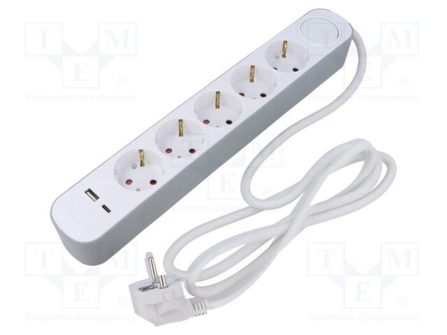 Extension lead; 3x1.5mm2; Sockets: 7; PVC; white; 1.5m; 16A