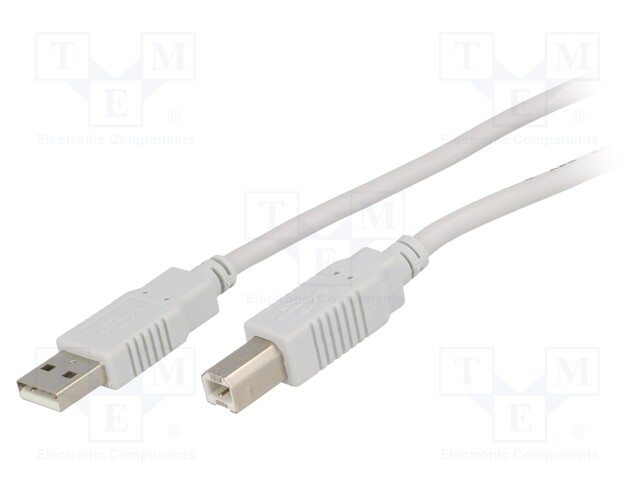 Cable; USB 2.0; USB A plug,USB B plug; 3m; light grey