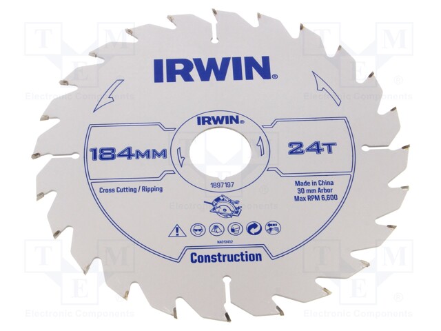 Circular saw; Ø: 184mm; Øhole: 30mm; Teeth: 24; wood