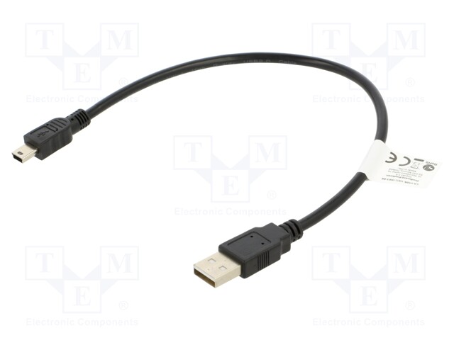 Cable; USB 2.0; USB A plug,USB B mini plug; gold-plated; 0.3m