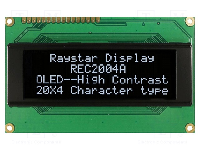 Display: OLED; alphanumeric; 20x4; Dim: 98x60x10mm; white; PIN: 16