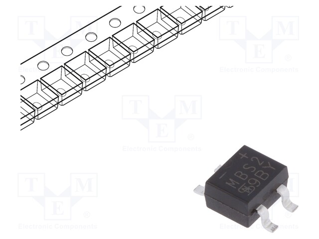 Single-phase bridge rectifier; Urmax: 200V; If: 0.8A; Ifsm: 35A