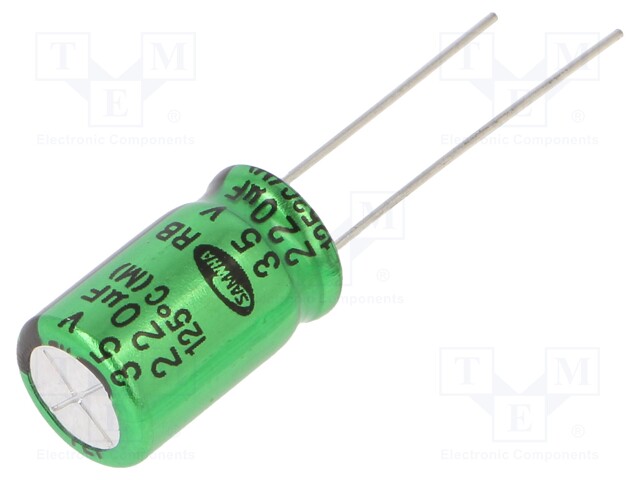 Capacitor: electrolytic; THT; 220uF; 35VDC; Ø10x16mm; ±20%; 2000h