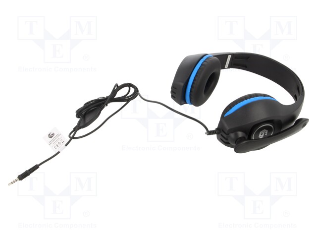 Headphones with microphone; black,blue; Jack 3,5mm; headphones