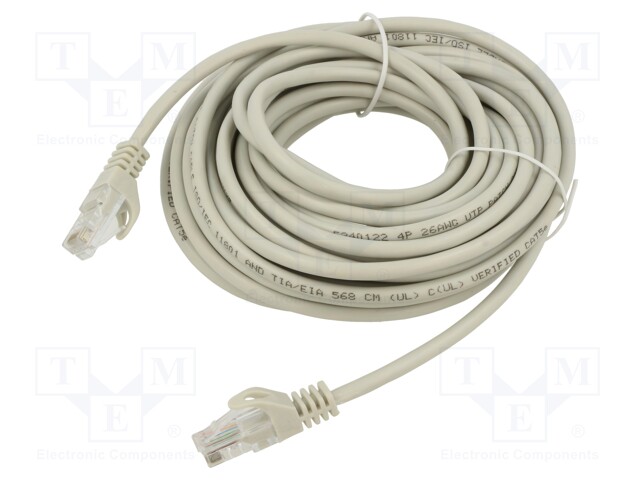 Patch cord; U/UTP; 5e; CCA; grey; 10m; RJ45 plug,both sides; 26AWG