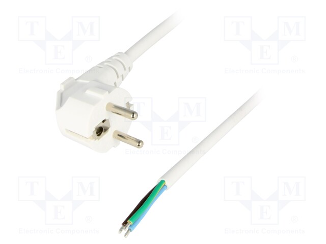 Cable; CEE 7/7 (E/F) plug angled,wires; 4m; white; PVC; 3x1,5mm2