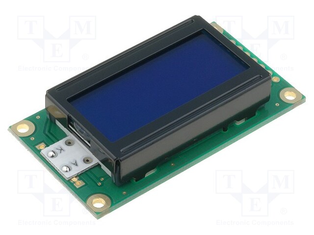 Display: LCD; alphanumeric; STN Negative; 8x2; blue; 58x32x13.5mm