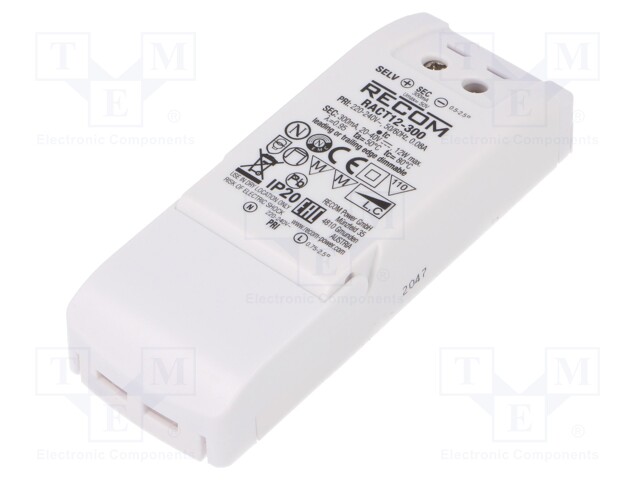 Power supply: switched-mode; LED; 12W; 20÷40VDC; 300mA; 198÷264VAC