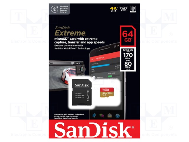 Memory card; Extreme,A2 Specification; microSDXC; 64GB; W: 80MB/s