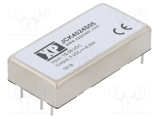 Isolated Board Mount DC/DC Converter, 2:1 Input, ITE, 1 Output, 40 W, 5 V, 8 A