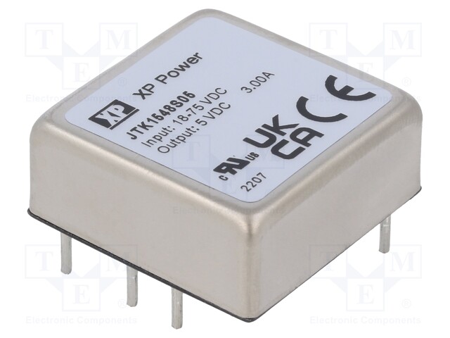 Isolated Board Mount DC/DC Converter, 4:1 Input, ITE, 1 Output, 15 W, 5 V, 3 A