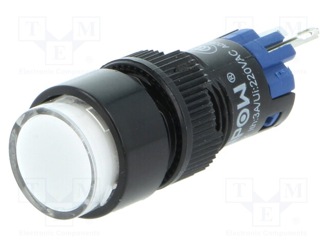 Switch: push-button; Pos: 2; SPDT; 0.5A/250VAC; 1A/24VDC; white