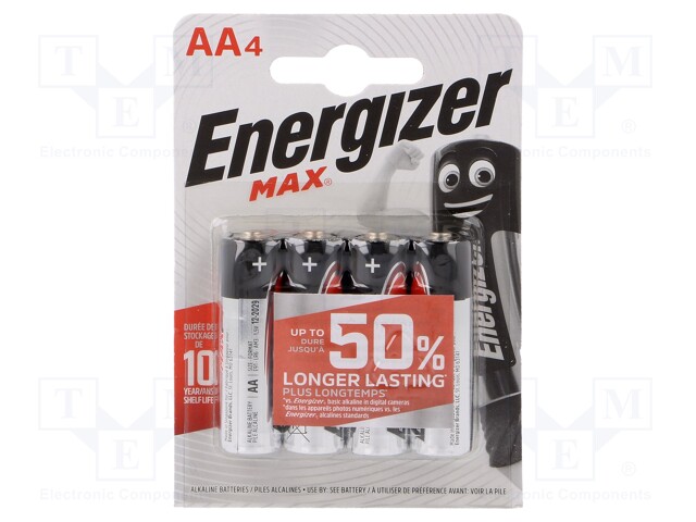 Battery: alkaline; 1.5V; AA; MAX; Batt.no: 4; non-rechargeable