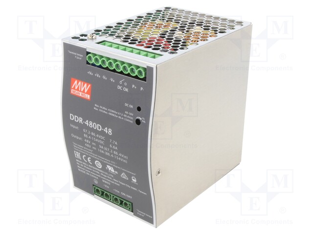 Power supply: DC/DC; 480W; 48VDC; 10A; 67.2÷154VDC; Mounting: DIN