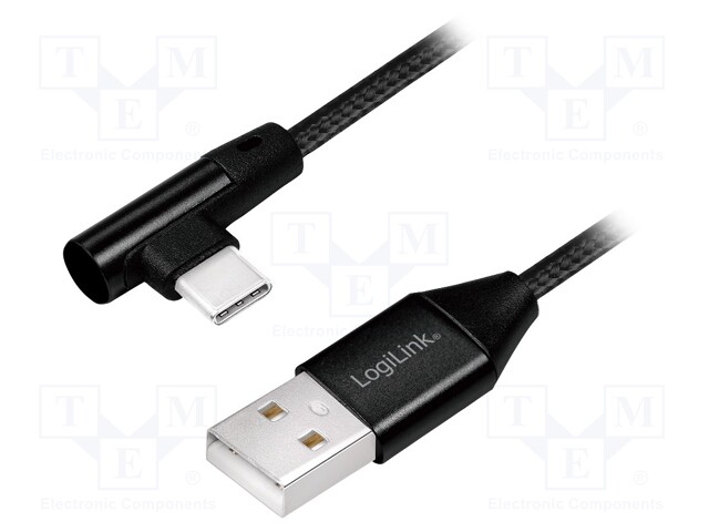 Cable; USB 2.0; USB A plug,USB C angled plug; 1m; black