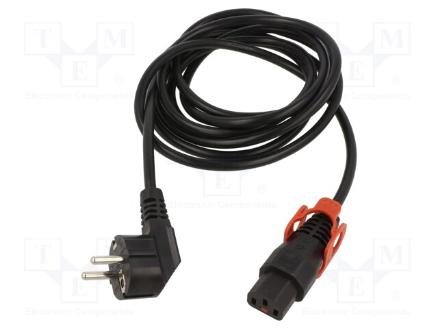 Cable; CEE 7/7 (E/F) plug angled,IEC C13 female; 1m; black; 10A