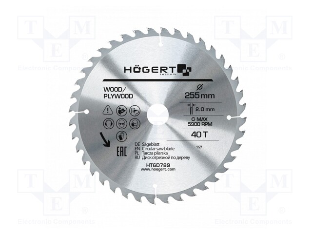 Circular saw; Ø: 255mm; Øhole: 30mm; W: 2mm; Teeth: 40