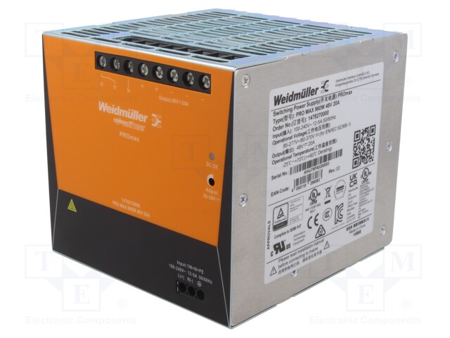 Power supply: switched-mode; 960W; 48VDC; 20A; 85÷277VAC; 3.9kg