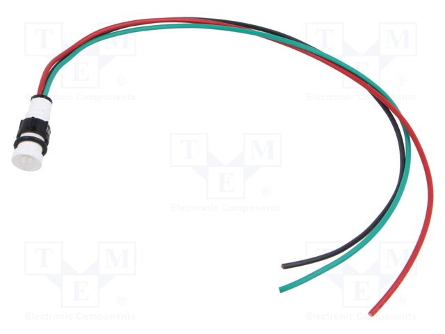 Indicator: LED; prominent; red/green; 230VAC; Ø10mm; leads 300mm