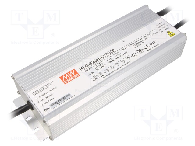 Power supply: switched-mode; LED; 320W; 152÷305VDC; 1050mA; IP67