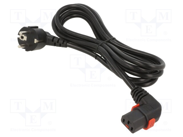 Cable; CEE 7/7 (E/F) plug angled,IEC C13 female 90°; 3m; black