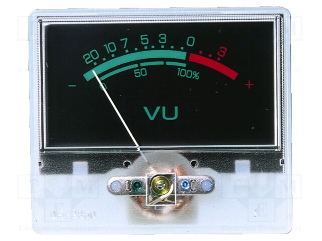 Meter: mounting; on panel; 55x47.5x23.5mm; Features: VU meter