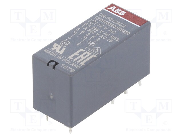 Relay: electromagnetic; DPDT; Ucoil: 12VAC; 8A; max.250VAC