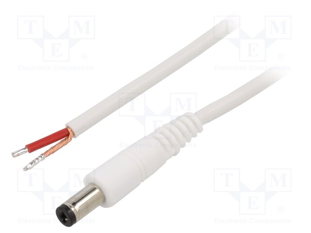 Cable; wires,DC 5,5/2,1 plug; straight; 1mm2; white; 1.5m